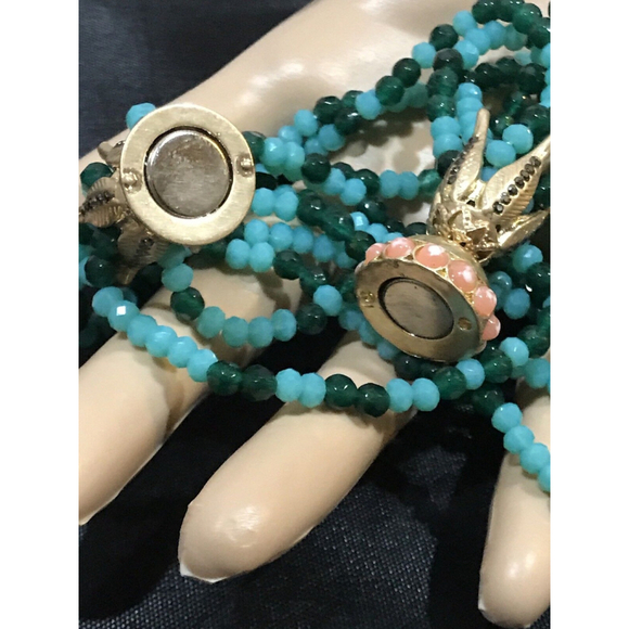 New Nanette Lepore Multi Row Glass Beaded Bracelet Green Blue - Picture 7 of 11